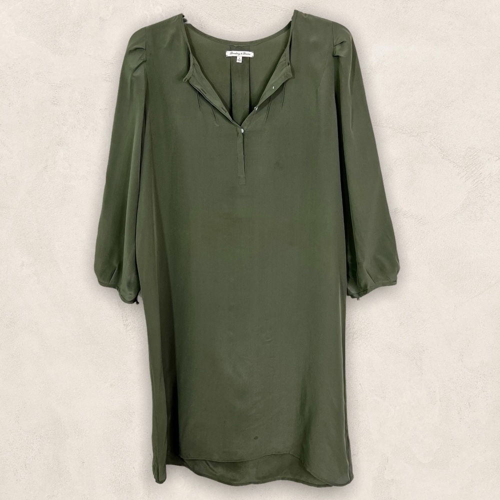 Madewell Broadway & Broome 100% Silk 3/4 Sleeve Tunic Dress Army Green Size 4